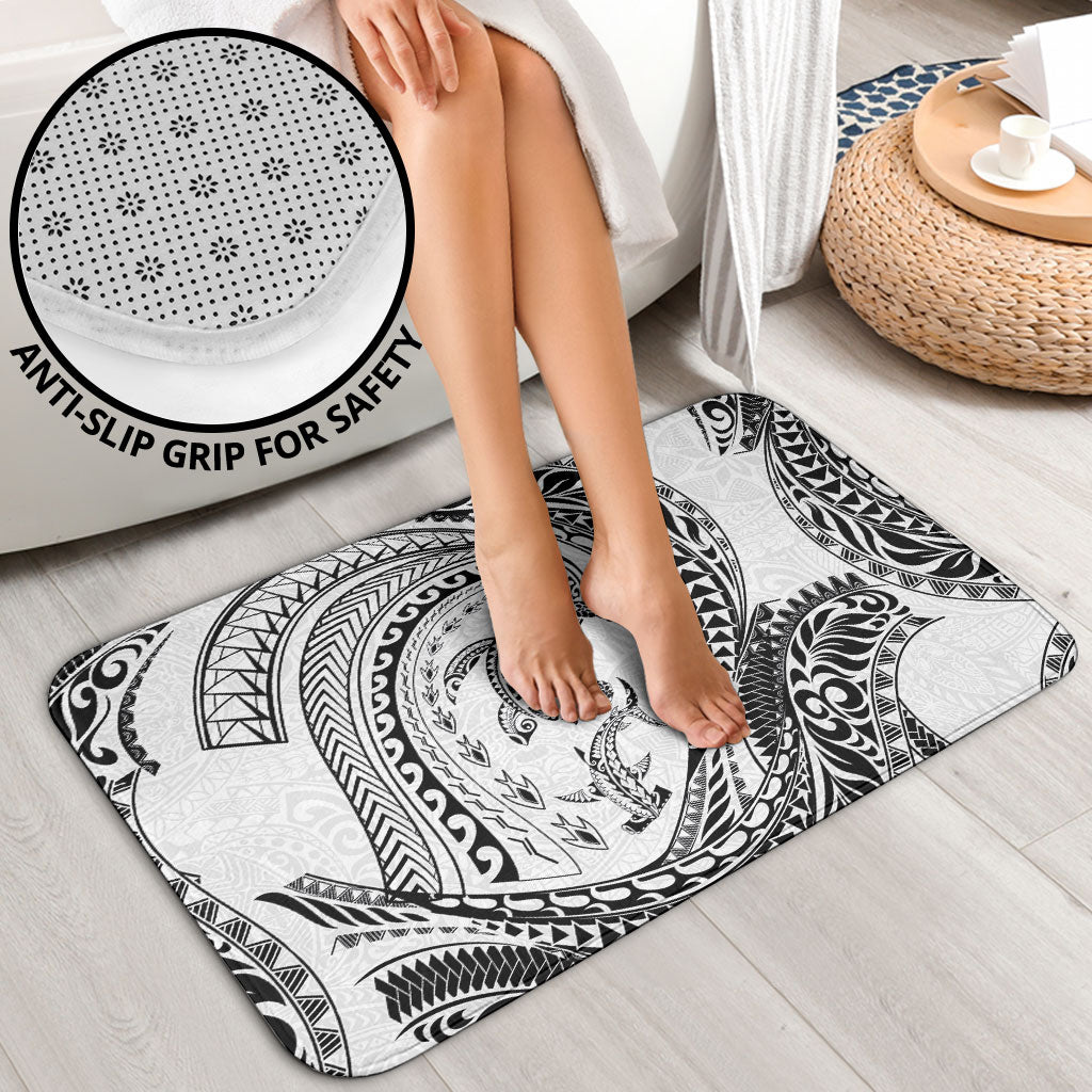 Hawaiian Turtle and Shark Bathroom Set Kakau Tribal with Polynesian Pattern White Color