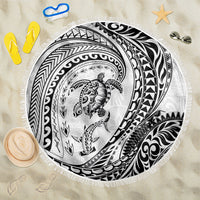 Hawaiian Turtle and Shark Beach Blanket Kakau Tribal with Polynesian Pattern White Color