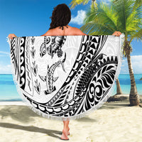 Hawaiian Turtle and Shark Beach Blanket Kakau Tribal with Polynesian Pattern White Color