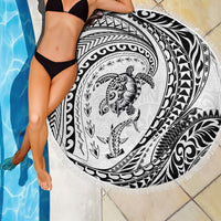 Hawaiian Turtle and Shark Beach Blanket Kakau Tribal with Polynesian Pattern White Color