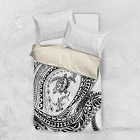 Hawaiian Turtle and Shark Bedding Set Kakau Tribal with Polynesian Pattern White Color