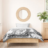 Hawaiian Turtle and Shark Bedding Set Kakau Tribal with Polynesian Pattern White Color