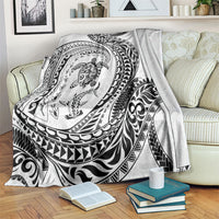 Hawaiian Turtle and Shark Blanket Kakau Tribal with Polynesian Pattern White Color