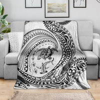 Hawaiian Turtle and Shark Blanket Kakau Tribal with Polynesian Pattern White Color