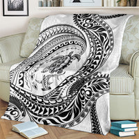 Hawaiian Turtle and Shark Blanket Kakau Tribal with Polynesian Pattern White Color
