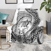 Hawaiian Turtle and Shark Blanket Kakau Tribal with Polynesian Pattern White Color