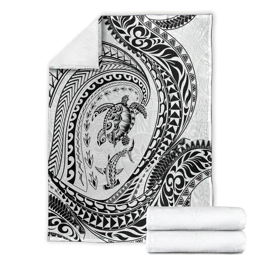 Hawaiian Turtle and Shark Blanket Kakau Tribal with Polynesian Pattern White Color