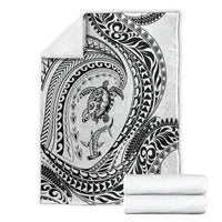 Hawaiian Turtle and Shark Blanket Kakau Tribal with Polynesian Pattern White Color