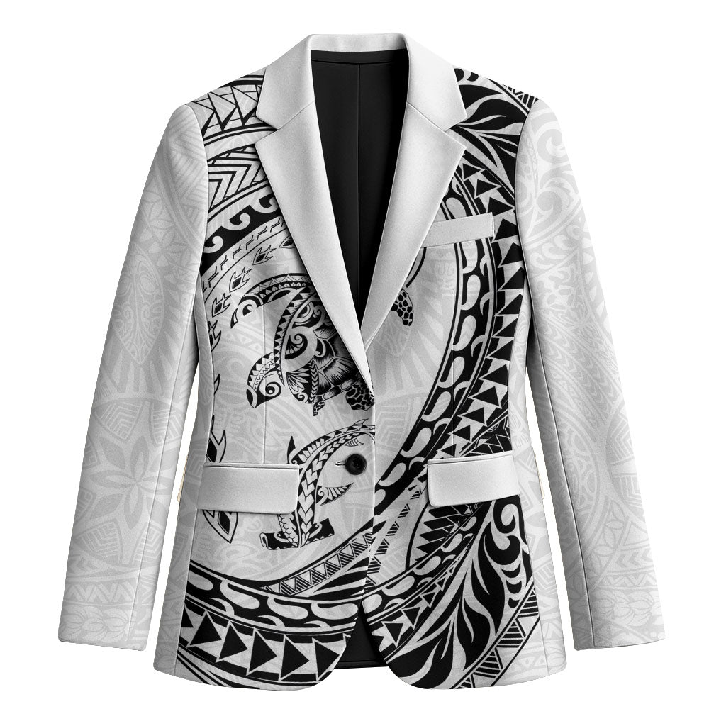 Hawaiian Turtle and Shark Blazer Kakau Tribal with Polynesian Pattern White Color
