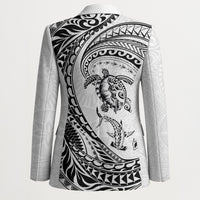 Hawaiian Turtle and Shark Blazer Kakau Tribal with Polynesian Pattern White Color