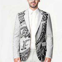 Hawaiian Turtle and Shark Blazer Kakau Tribal with Polynesian Pattern White Color