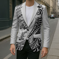Hawaiian Turtle and Shark Blazer Kakau Tribal with Polynesian Pattern White Color