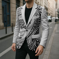 Hawaiian Turtle and Shark Blazer Kakau Tribal with Polynesian Pattern White Color