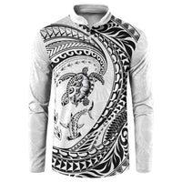 Hawaiian Turtle and Shark Button Sweatshirt Kakau Tribal with Polynesian Pattern White Color
