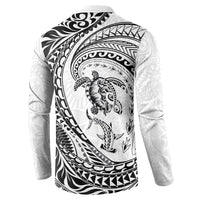 Hawaiian Turtle and Shark Button Sweatshirt Kakau Tribal with Polynesian Pattern White Color