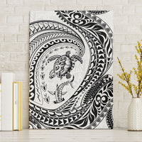 Hawaiian Turtle and Shark Canvas Wall Art Kakau Tribal with Polynesian Pattern White Color