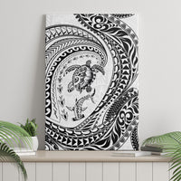 Hawaiian Turtle and Shark Canvas Wall Art Kakau Tribal with Polynesian Pattern White Color
