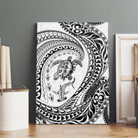 Hawaiian Turtle and Shark Canvas Wall Art Kakau Tribal with Polynesian Pattern White Color