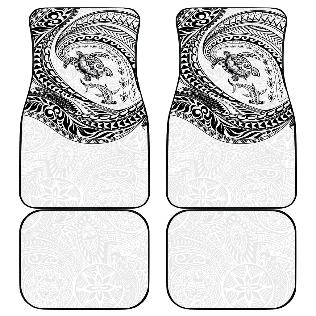 Hawaiian Turtle and Shark Car Mats Kakau Tribal with Polynesian Pattern White Color