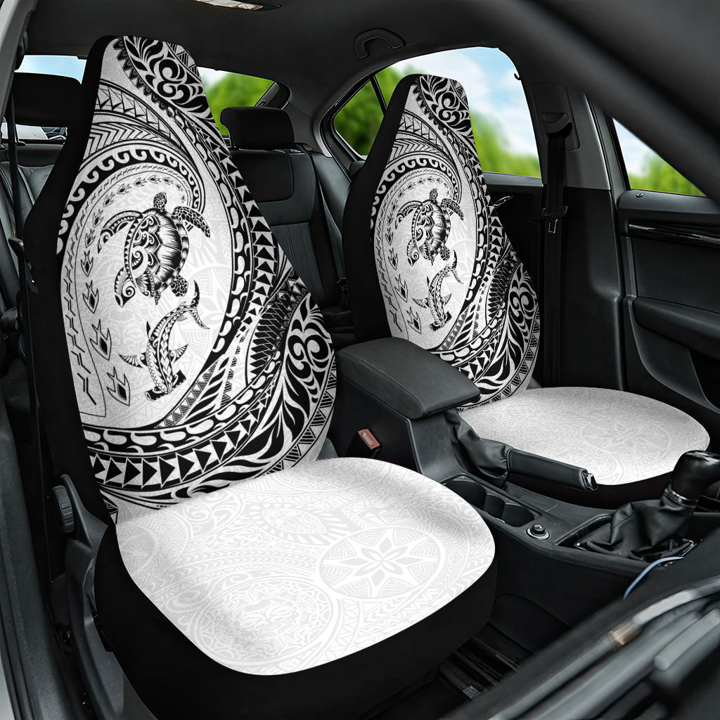Hawaiian Turtle and Shark Car Seat Cover Kakau Tribal with Polynesian Pattern White Color