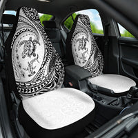 Hawaiian Turtle and Shark Car Seat Cover Kakau Tribal with Polynesian Pattern White Color