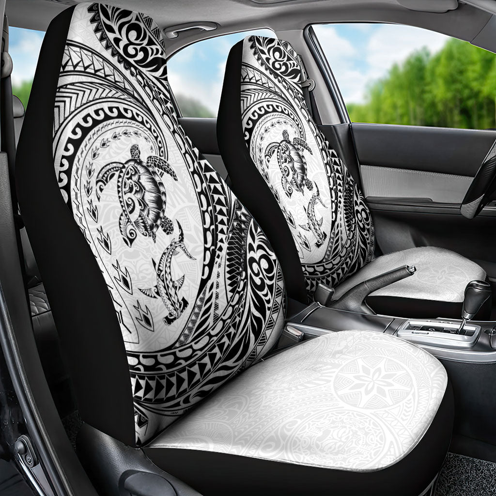 Hawaiian Turtle and Shark Car Seat Cover Kakau Tribal with Polynesian Pattern White Color