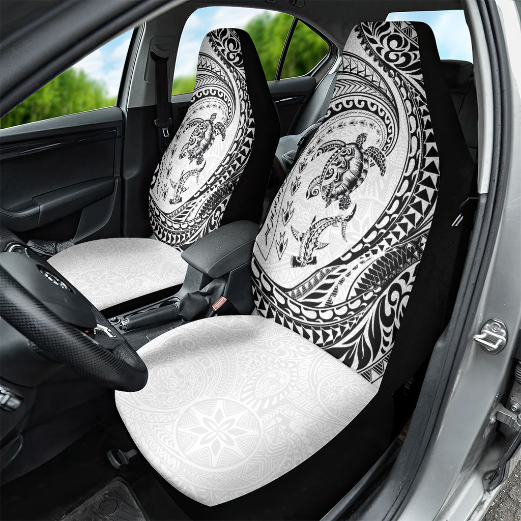 Hawaiian Turtle and Shark Car Seat Cover Kakau Tribal with Polynesian Pattern White Color
