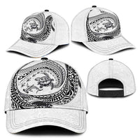 Hawaiian Turtle and Shark Classic Cap Kakau Tribal with Polynesian Pattern White Color