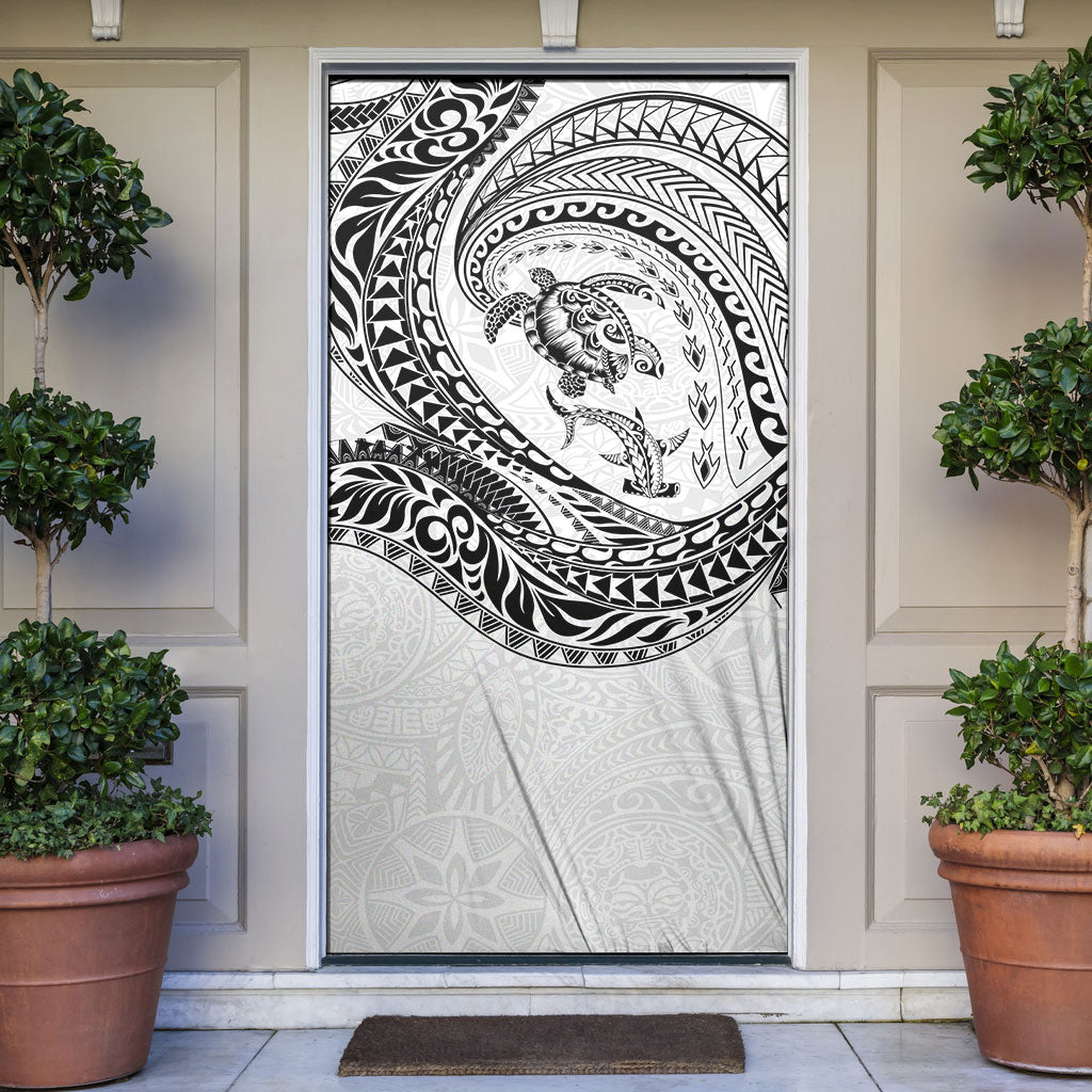 Hawaiian Turtle and Shark Door Cover Kakau Tribal with Polynesian Pattern White Color
