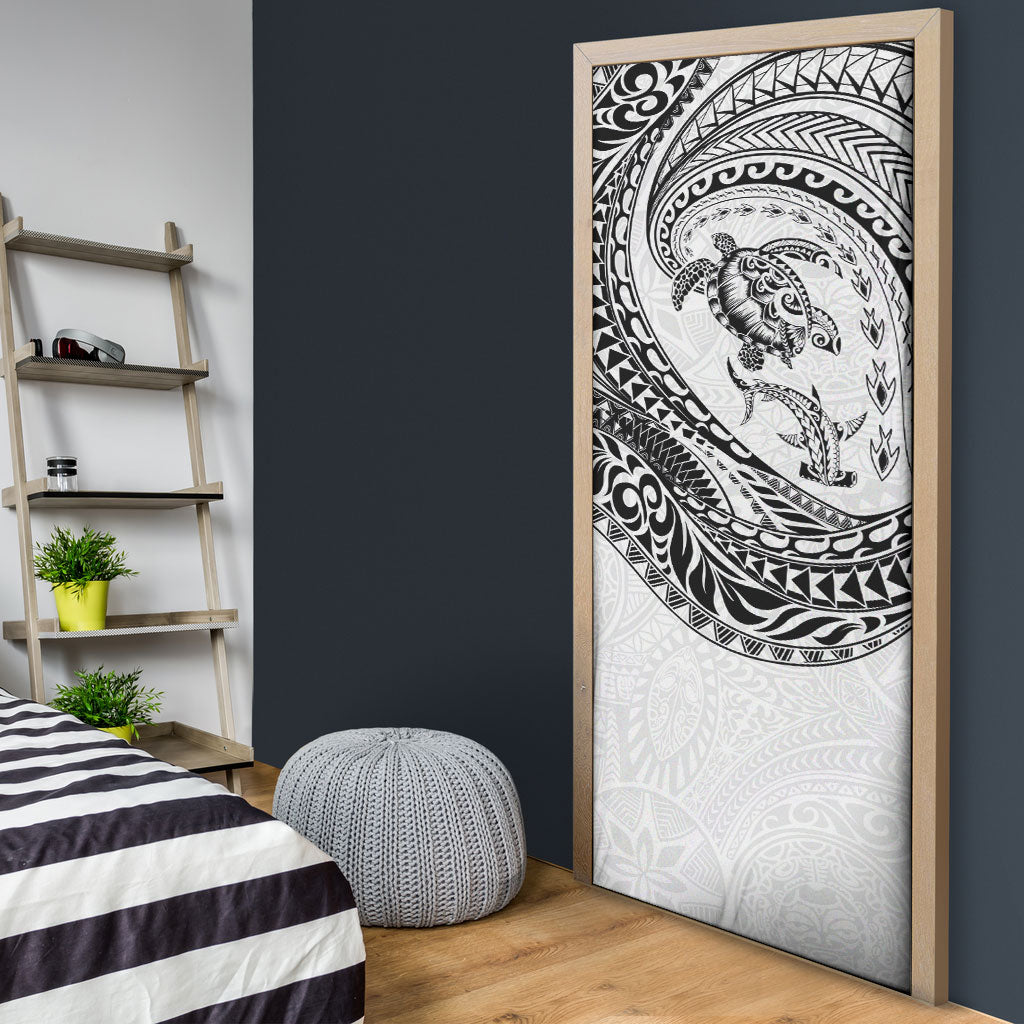 Hawaiian Turtle and Shark Door Cover Kakau Tribal with Polynesian Pattern White Color