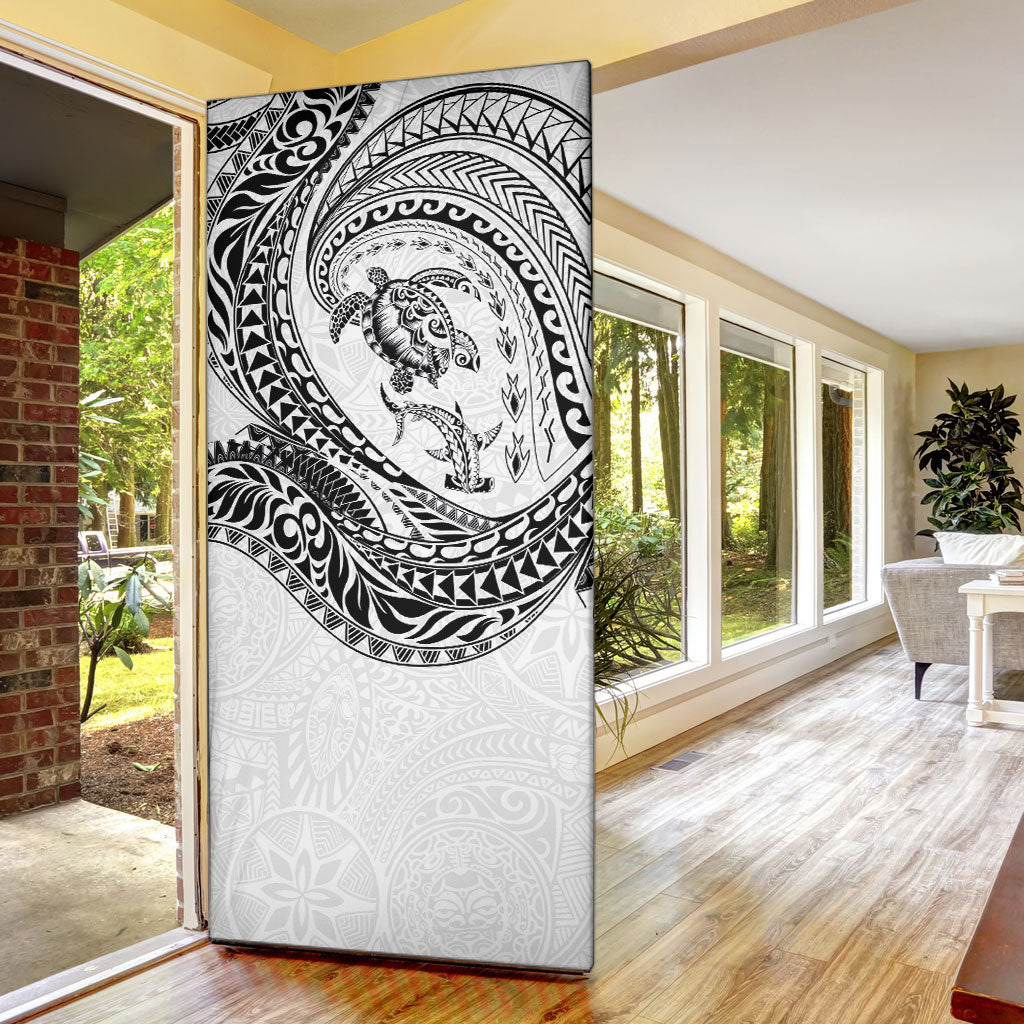Hawaiian Turtle and Shark Door Cover Kakau Tribal with Polynesian Pattern White Color