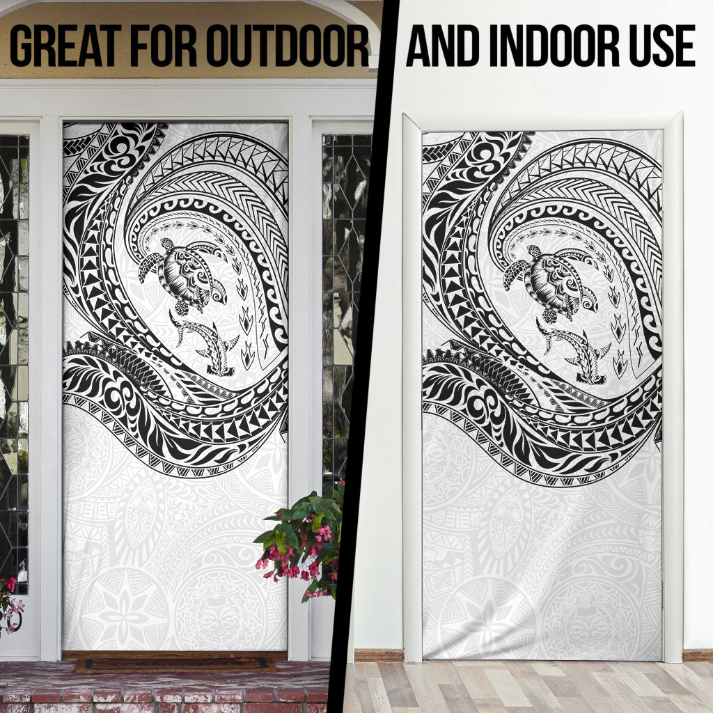 Hawaiian Turtle and Shark Door Cover Kakau Tribal with Polynesian Pattern White Color