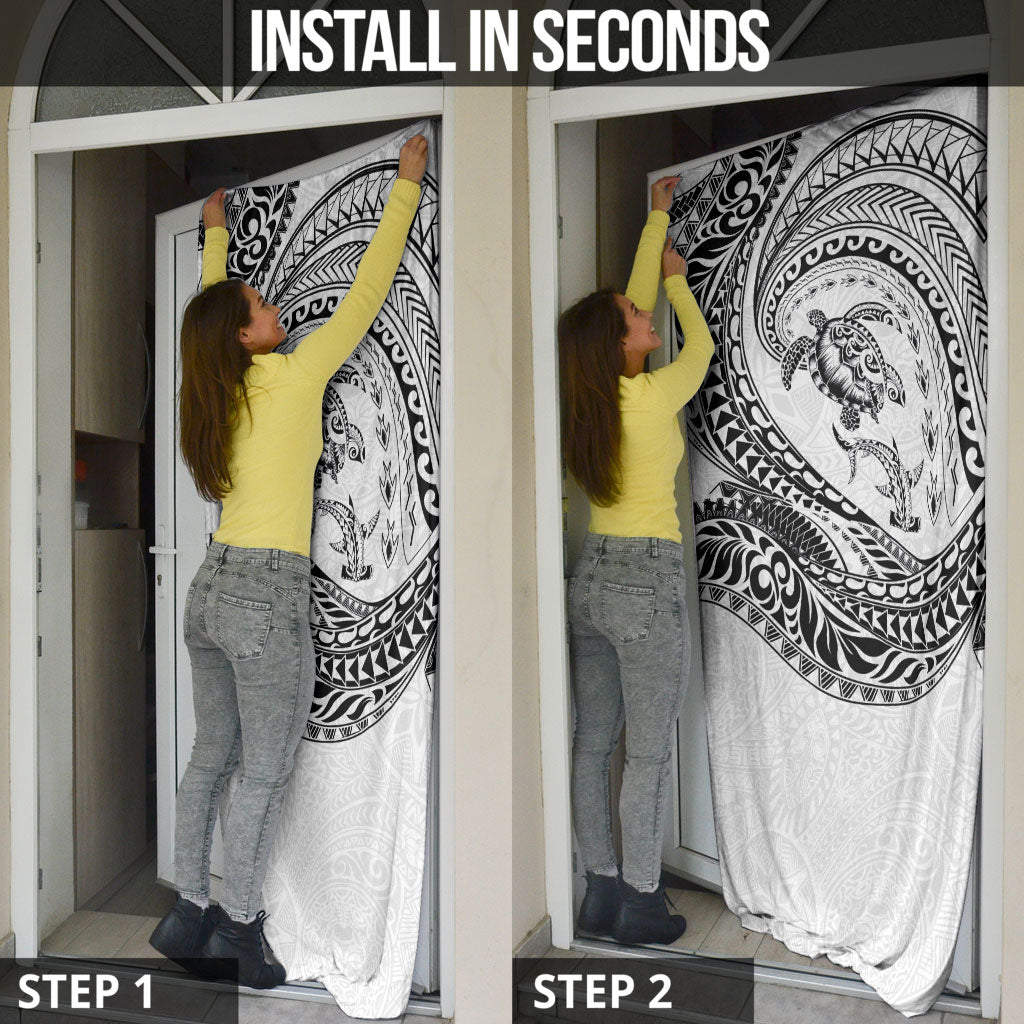Hawaiian Turtle and Shark Door Cover Kakau Tribal with Polynesian Pattern White Color