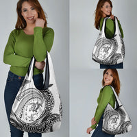 Hawaiian Turtle and Shark Grocery Bag Kakau Tribal with Polynesian Pattern White Color