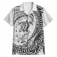 Hawaiian Turtle and Shark Hawaiian Shirt Kakau Tribal with Polynesian Pattern White Color
