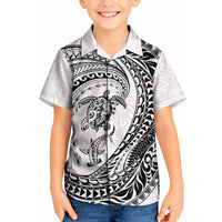 Hawaiian Turtle and Shark Kid Hawaiian Shirt Kakau Tribal with Polynesian Pattern White Color