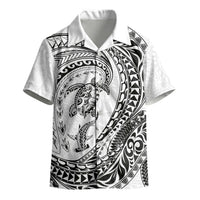 Hawaiian Turtle and Shark Kid Hawaiian Shirt Kakau Tribal with Polynesian Pattern White Color