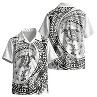 Hawaiian Turtle and Shark Kid Hawaiian Shirt Kakau Tribal with Polynesian Pattern White Color