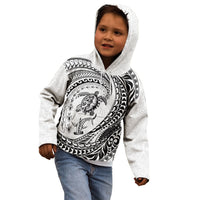 Hawaiian Turtle and Shark Kid Hoodie Kakau Tribal with Polynesian Pattern White Color