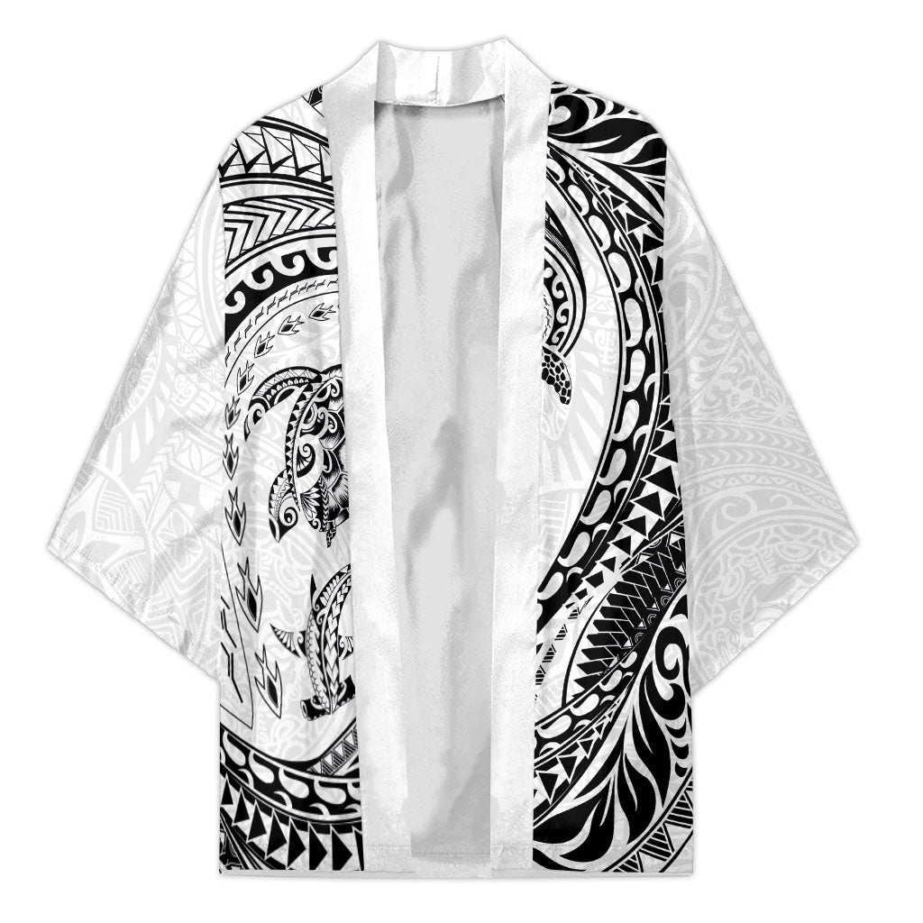 Hawaiian Turtle and Shark Kimono Kakau Tribal with Polynesian Pattern White Color