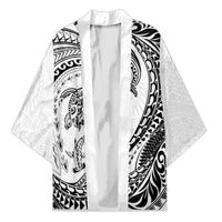 Hawaiian Turtle and Shark Kimono Kakau Tribal with Polynesian Pattern White Color