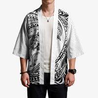Hawaiian Turtle and Shark Kimono Kakau Tribal with Polynesian Pattern White Color