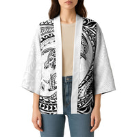 Hawaiian Turtle and Shark Kimono Kakau Tribal with Polynesian Pattern White Color
