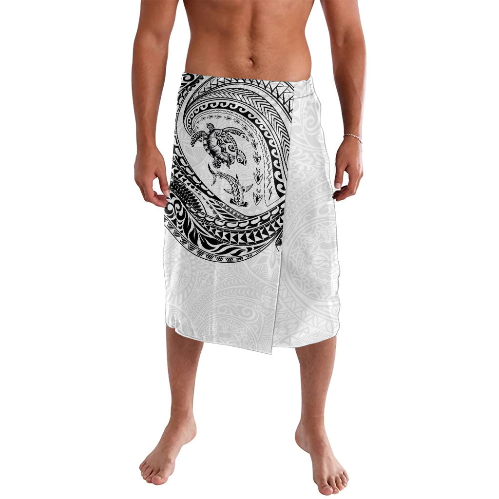 Hawaiian Turtle and Shark Lavalava Kakau Tribal with Polynesian Pattern White Color