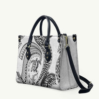 Hawaiian Turtle and Shark Leather Bag Kakau Tribal with Polynesian Pattern White Color