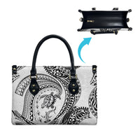 Hawaiian Turtle and Shark Leather Bag Kakau Tribal with Polynesian Pattern White Color