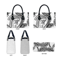 Hawaiian Turtle and Shark Leather Bag Kakau Tribal with Polynesian Pattern White Color
