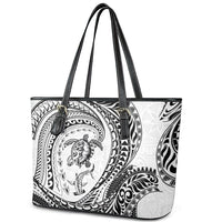 Hawaiian Turtle and Shark Leather Tote Bag Kakau Tribal with Polynesian Pattern White Color
