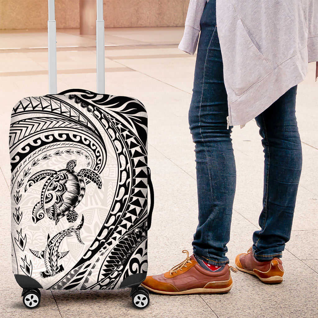 Hawaiian Turtle and Shark Luggage Cover Kakau Tribal with Polynesian Pattern White Color
