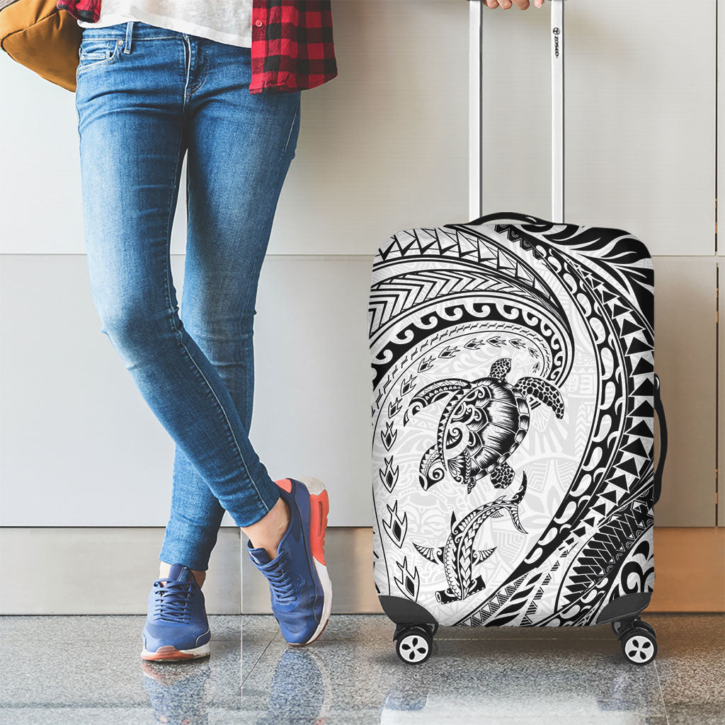 Hawaiian Turtle and Shark Luggage Cover Kakau Tribal with Polynesian Pattern White Color
